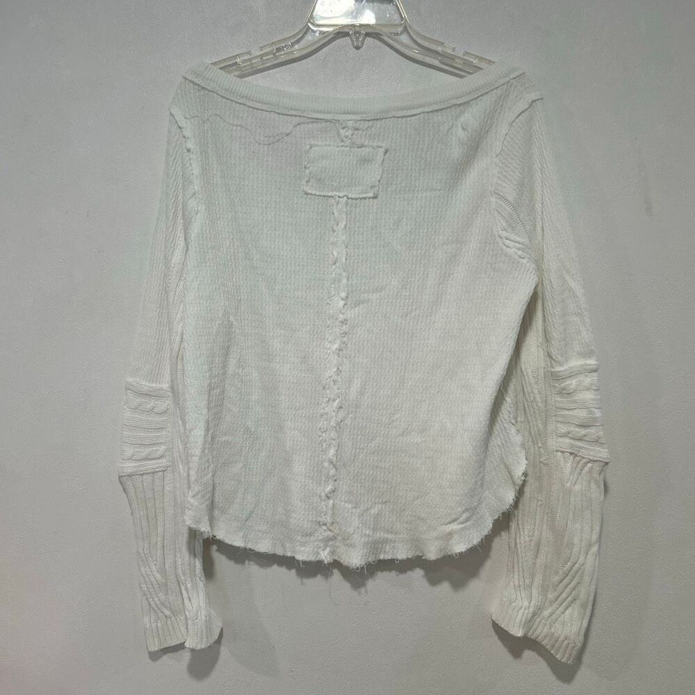 Free People We The Free White Waffle Knit Thermal Top Size S Boho - Picture 3 of 5